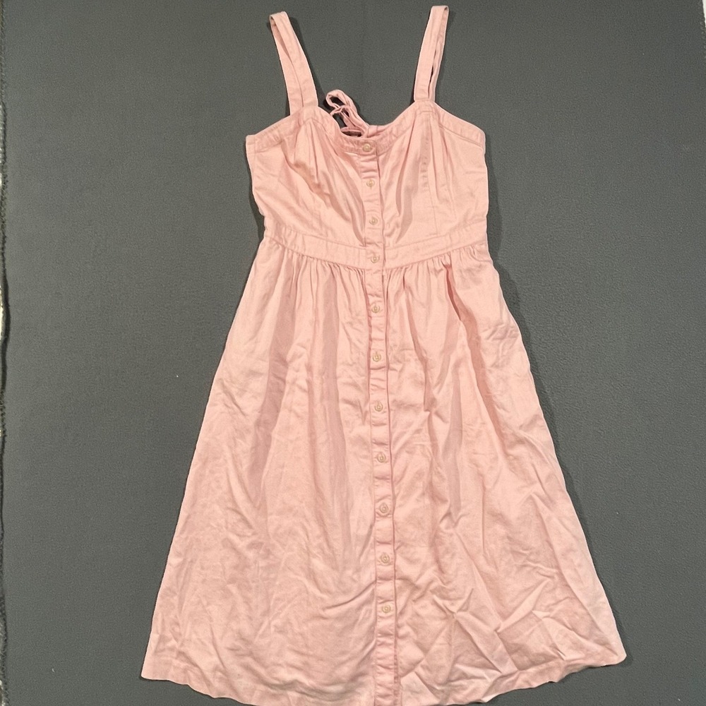 Madewell Midi Dress Womens 10 Pink Button Front Tie Back Cotton Blend Summer Sun